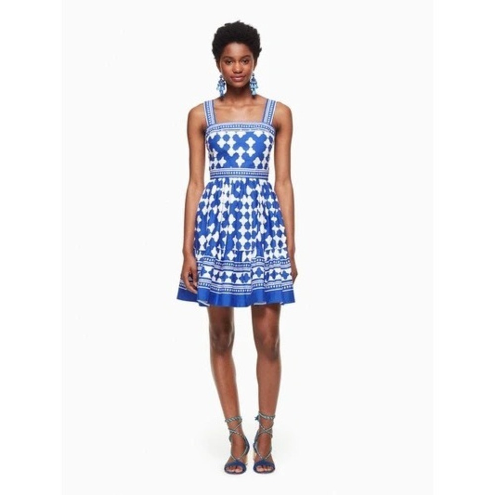 Kate Spade Dress 0 Blue Full Plume Lantern Poplin Sleeveless Flounce
